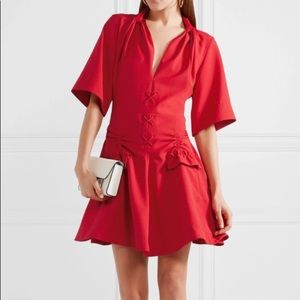 Carven red lace up mini dress